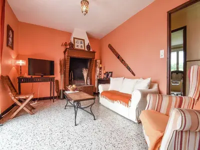 a living room with a bed and a fireplace at Holiday Home Talairan with Pool and BBQ in Talairan