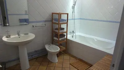 a bathroom with a sink and a toilet and a tub at spacieux logement face à la Cité Médievale in Carcassonne