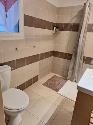 a bathroom with a toilet and a shower at Studio Meublé non fumeur in Narbonne