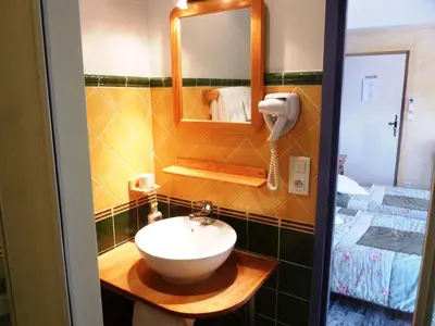 a bathroom with a sink and a mirror at L'Art de Vivre in Latour-de-France