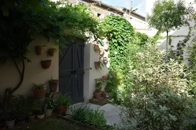 an entrance to a house with plants and a door at midi03 in Carcassonne