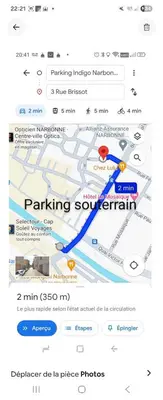 a google maps screenshot of a parking spot at T2 Cozy proche des Halles Climatisé in Narbonne