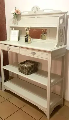 a white dressing table with a mirror on top at Hameau de Montcabirol - Pyrénées in Mirepoix