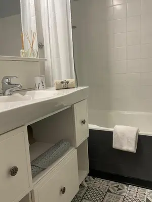 a bathroom with a sink and a bath tub at Montez au créneau, Face à la Cité vue sublime in Carcassonne