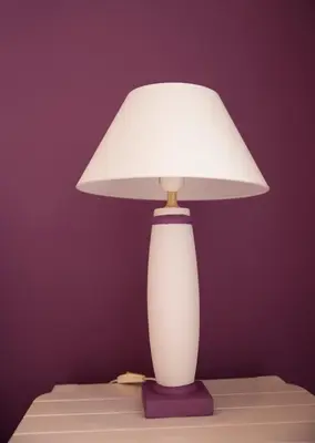 a white lamp with a white shade on a table at Studio l'Obrador 25 m2 - Cuisine & terrasse - accès piscine in Rieux-Minervois
