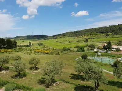 a view of a field with a tennis court at Luxe Villa in Montbrun in Montbrun-des-Corbières