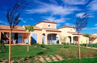 a large house with a yard with trees at Vacancéole - Port Minervois, Les Hauts du Lac in Homps