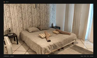 a bed with two pillows on it in a bedroom at agnës in Limoux