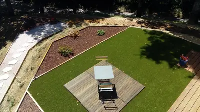 an overhead view of a garden with green grass at la fenass in Noailhac