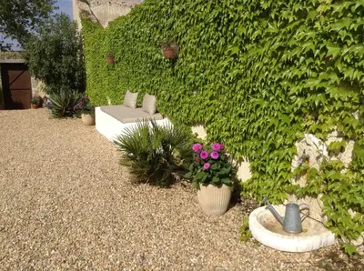 a garden with a bench and some plants and flowers at Aux Anges Gardiens in Carcassonne