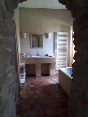 a bathroom with a bath tub and a sink at Aux Anges Gardiens in Carcassonne