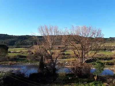 two trees in a field next to a river at LA MAISON MIRAVA in La Caunette