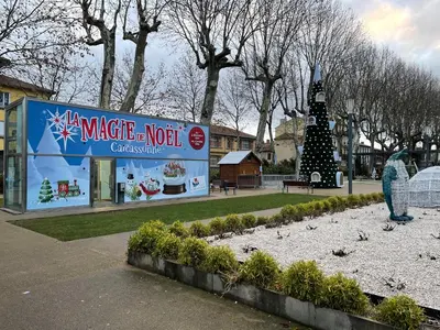 a sign in a park with a christmas tree at LE 31 in Carcassonne