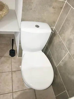 a white toilet in a bathroom at Appartement spacieux à Carcassonne 48 m² avec parking in Carcassonne