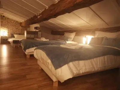 a bedroom with three beds in a room at La Maison Cachée in Carcassonne