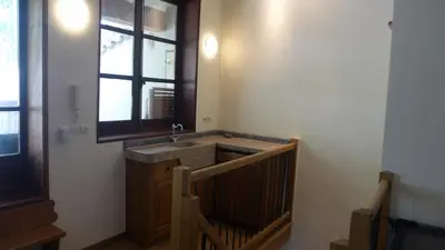 a bathroom with a sink and a window at Ferienhaus Le Château in Armissan