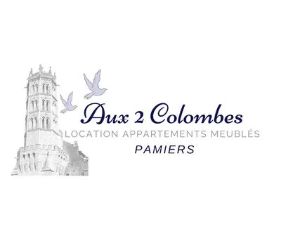 a logo for a hotel with a tower and birds at Appart Aux deux Colombes avec Balcon et Garage in Pamiers