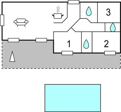 a floor plan of a kitchen with a diagram at Beautiful Home In Prades Sur Vernazobre in Prades-sur-Vernazobre