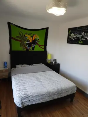 a bedroom with a bed with a bird on it at Casa Del Castell in Carcassonne