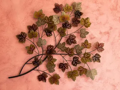 a branch with leaves on a pink wall at Au Petit Verger in Puivert