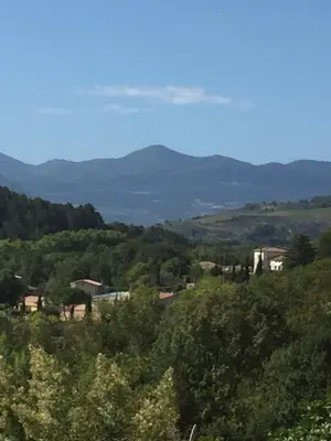 a view of a valley with mountains in the background at Chez Montiz in Montazels