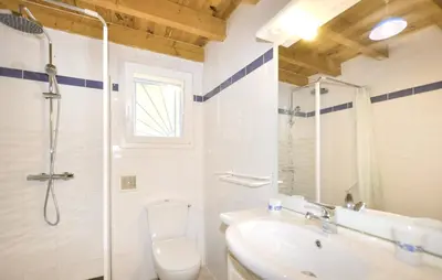a bathroom with a toilet and a sink and a shower at Villa tranquille à Montséret avec piscine privée in Montséret