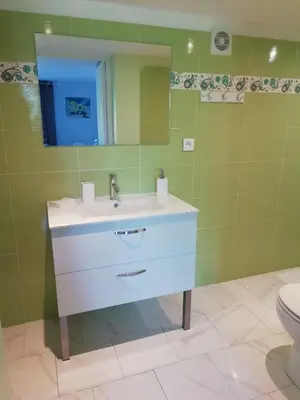 a bathroom with a sink and a toilet at Gîte le pastel in Puéchoursi