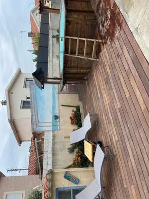 an overhead view of a house with stairs and a pool at Maison vivancos in Narbonne