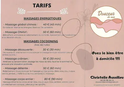 a menu for the tarts restaurant at Gîte Terra Bosca in Cambounès