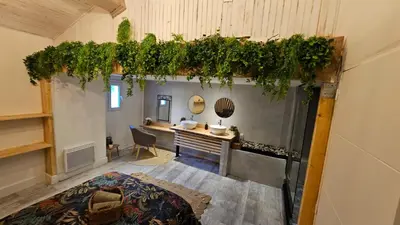 a room with a desk with plants on the wall at le joyau de la cite in Carcassonne