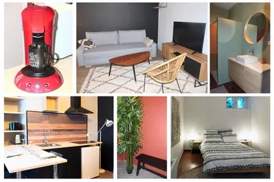 a collage of different pictures of a room at Le tout cosy - Wifi - Disney - EvasionPamiers in Pamiers