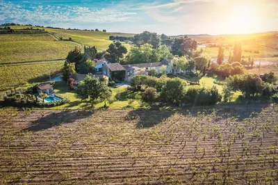 an aerial view of a house in a field at Gîte - Holiday Home Vent Marin in Limoux