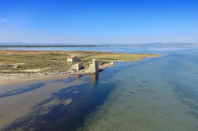 an aerial view of an island in the water at Mobil Home climatisé 6 personnes in Port-la-Nouvelle