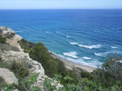 a view of the ocean from a cliff at Mas des 4 Vents in Fitou