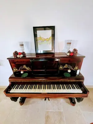 a piano with a picture on top of it at Villa Napoléon Piscine&Jacuzzi in Le Somail