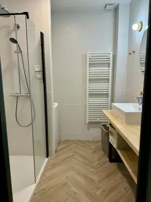 a bathroom with a shower and a sink at 102 - Cheminée de la Bastide in Carcassonne