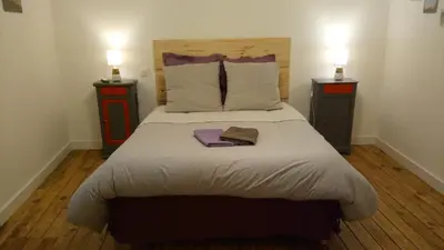 a bedroom with a large bed with two night stands at La Vigneronne in Villelongue-dʼAude