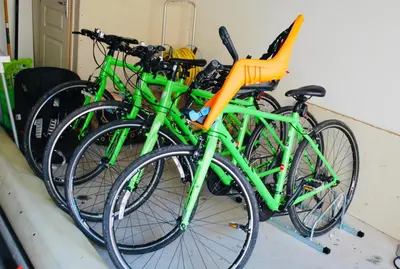 a group of bikes parked next to each other at Chez Noisette in Durban-Corbières
