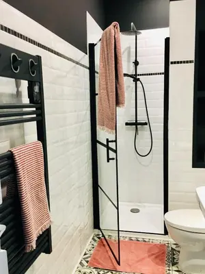 a bathroom with a shower and a toilet at Le Domaine de Villespy in Villespy