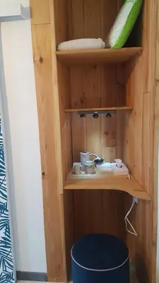 a wooden shelf with a sink in a room at Libre à vous ... in Félines-Termenès
