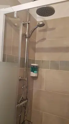 a shower with a shower head in a bathroom at Libre à vous ... in Félines-Termenès