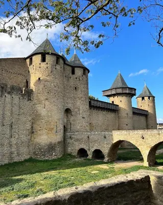 a large castle with two towers and a bridge at Le Bout du Monde Appartement Hyper-centre in Carcassonne