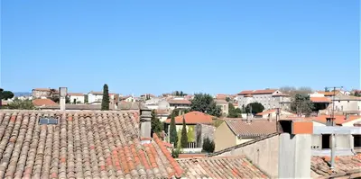 a view of a city with roofs and buildings at A l'ombre des remparts in Carcassonne