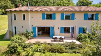 an aerial view of a house with a roof at Les Cazettes in Damiatte