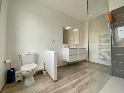 a bathroom with a sink and a mirror at Maison Tommy in Carcassonne