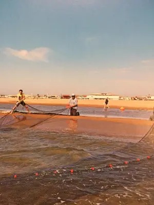 two people are pulling a net on the beach at T2 Les jardins Gruissan in Gruissan