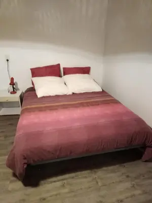 a bed with two pillows on it in a room at Studio meublé Viane in Viane