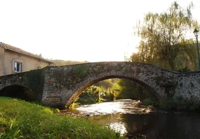 an old stone bridge over a river at Studio meublé Viane in Viane