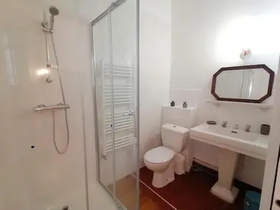 a bathroom with a toilet and a sink and a shower at MAISON ALETEIA*** DECOUVERTE ET SERENITE in Alet-les-Bains