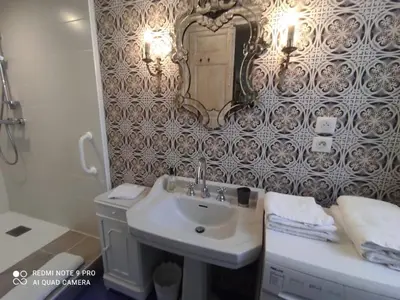 a bathroom with a sink and a mirror at GITE Le Logis Barbès in Carcassonne